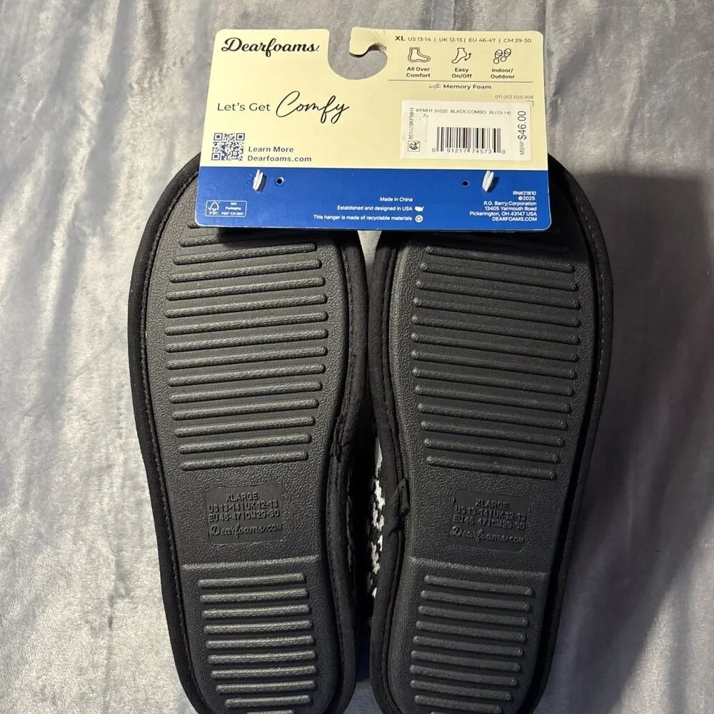 Dearfoams Men’s Memory Foam Slippers Size XL (13/14)